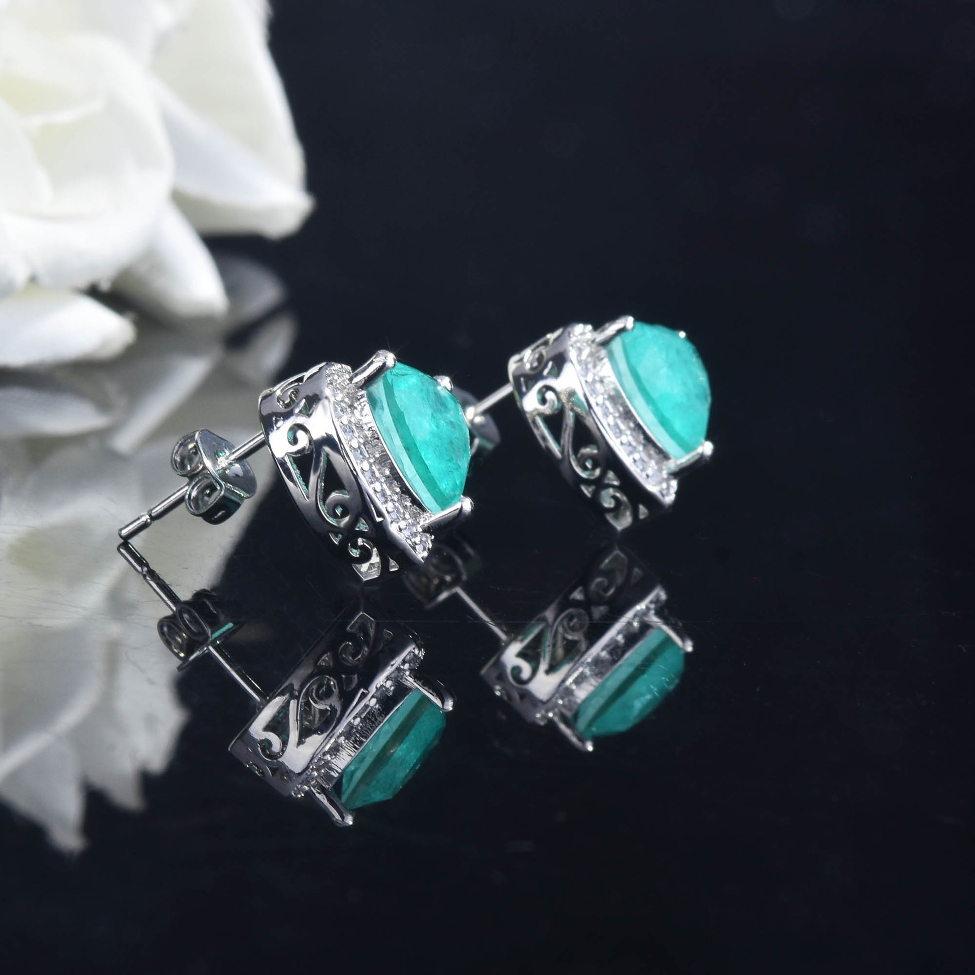 En Gros Imitation Naturel Paraiba Ensemble En Forme De Coeur Anneau Pendentif Collier Boucles D&#39;oreilles Ensemble display picture 9