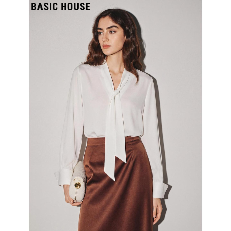 Chiffon Drapey Lace-Up White Chiffon Shirt for Women, New Professional Style Shirt for Spring Chiffon Drapey Lace-Up White Chiffon Shirt for Women, New Professional Style Shirt for Spring