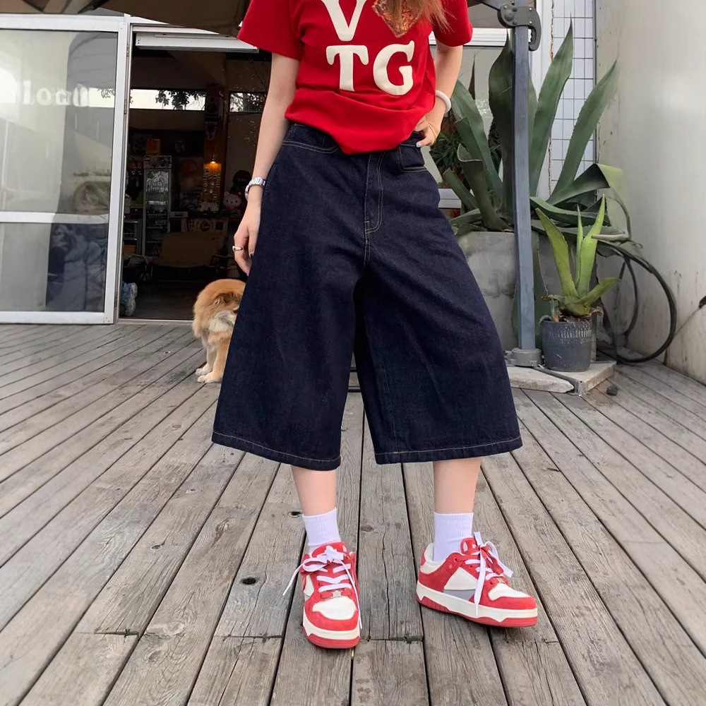 Pantalones cortos de mezclilla con estampado de letras retro americano