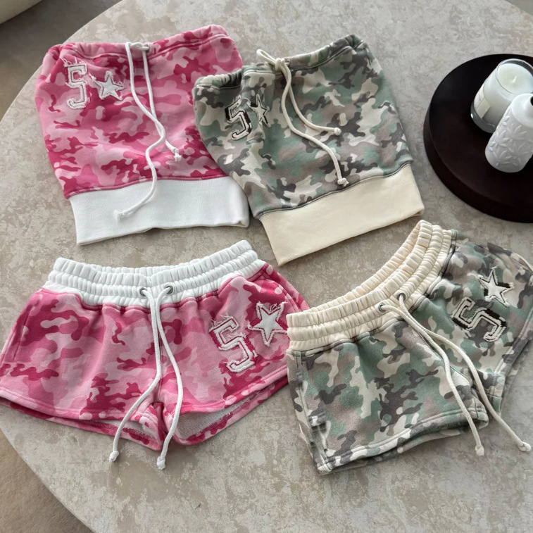 American Street Style Contrasting Waist Camouflage Hooded Sweatshirt Casual Straight Sweatpants Fashion Two-Piece Suit for Women American Street Style Contrasting Waist Camouflage Hooded Sweatshirt Casual Straight Sweatpants Fashion Two-Piece Suit for Women