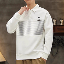 重磅翻领卫衣男士春季新款潮牌长袖polo衫春秋宽松休闲打底t恤衫