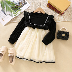 77125 新款秋冬女童連衣裙蓬蓬紗打底公主洋氣韓版加絨網紗連衣裙