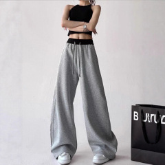 2025秋高级感拼色抽绳运动裤女宽松显瘦弯刀裤卫裤休闲遮肉阔腿裤