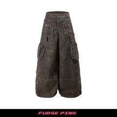 Fudge Pink 2025秋季New美式复古高品质阔腿工装口袋牛仔长裤