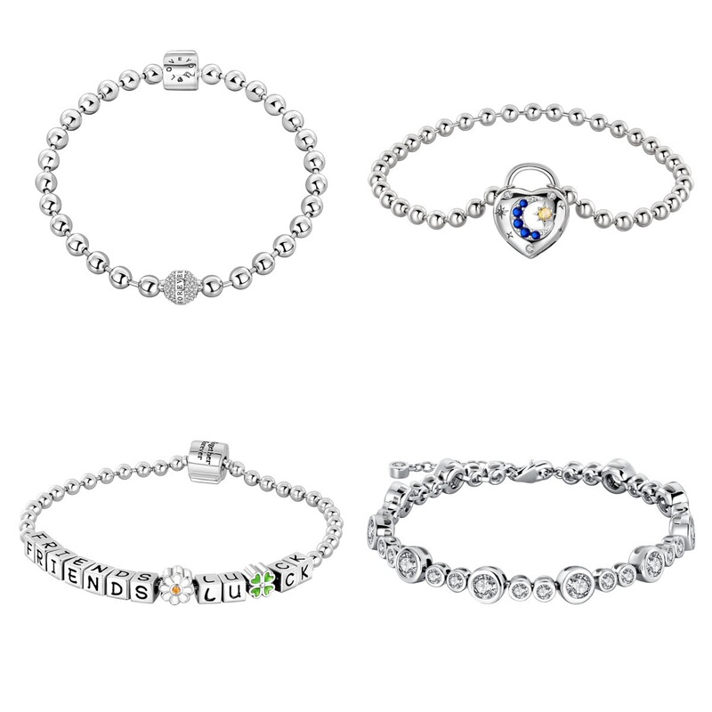 Original Design Copper Silver-Plated DIY Charm Butterfly Eternal Bead Dot Star and Moon Bracelet Women's Export New Style