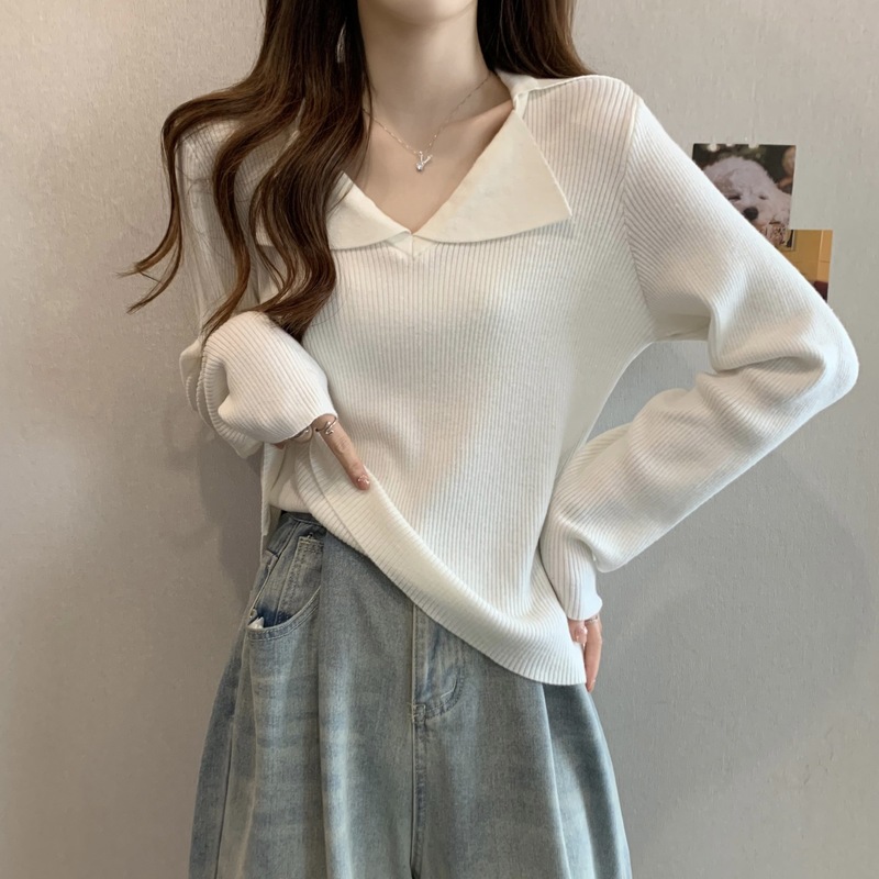 大码洋气v领内搭针织打底衫女装早秋巨好看胖mm显瘦条纹长袖上衣|undefined