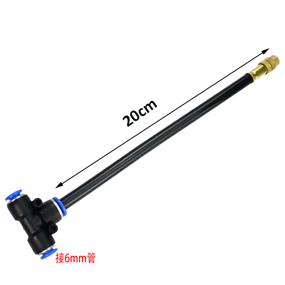 Tee de conexión rápida de 6 mm (diámetro variable de 6-8) + boquilla universal de 20 cm