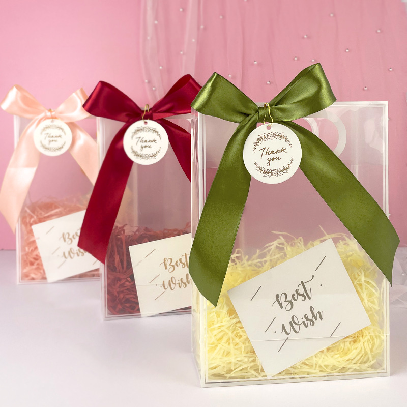 pvc透明购物手提袋ins风节日婚礼物包装化妆伴手礼品塑料喜糖袋子