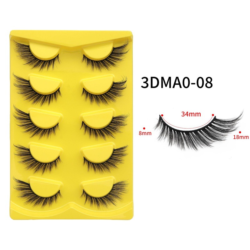 Pestañas de zorro europeas y americanas transfronterizas ojos de gato cinco pares conjunto de cola de ojo alargado multicapa tridimensional rizado pestañas falsas gruesas
