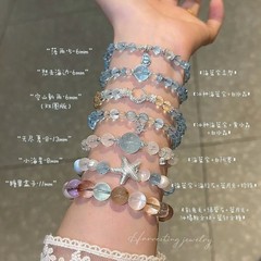 Hanluo~アクアマリンホワイトクリスタル淡水パールビーズブレスレットライトラグジュアリーハイエンドブレスレットシンプルで多用途なハンドアクセサリー