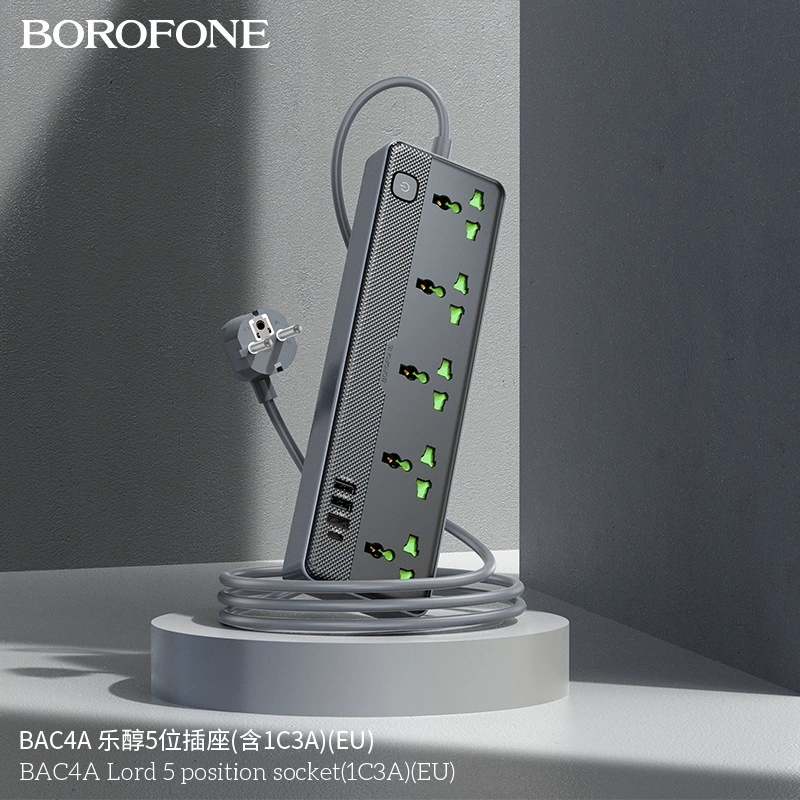 Зарядное устройство-адаптер настольного типа BOROFONE BAC4A 5-битный разъем AC, соответствующий требованиям США и ЕС, европейские витые вилки EU