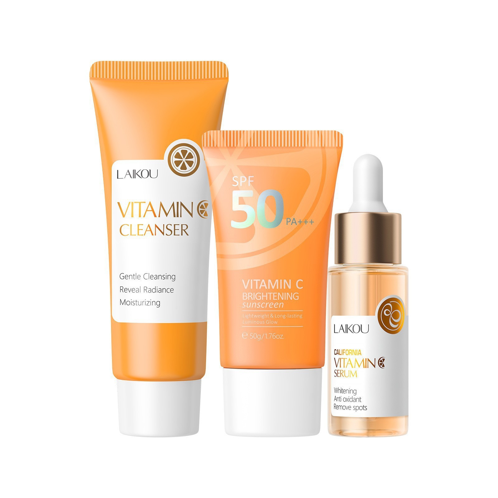 Transfronterizo LAIKOUFENYI Vitamina C serie combinación hidratación humectante productos de cuidado de la piel paquete de caja Inglés FDA productos de cuidado de la piel
