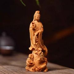 批发天然崖柏木佛像摆件实木雕刻家居供奉木质工艺品御龙观音摆件