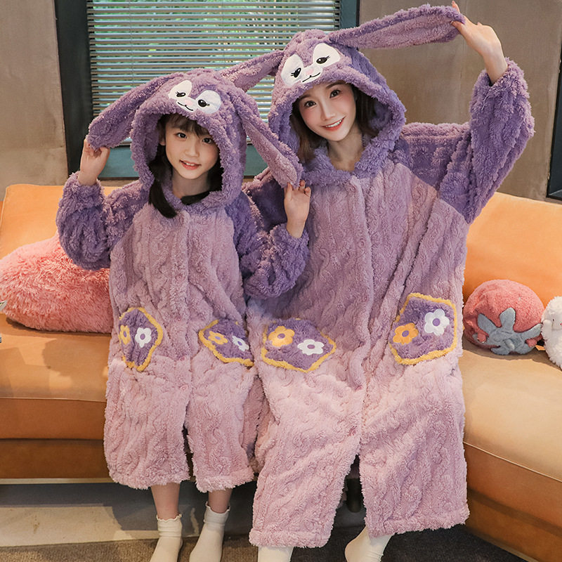 睡袍女秋冬天睡衣连帽加厚可爱卡通甜美法兰绒睡裙家居服量大优惠|ru