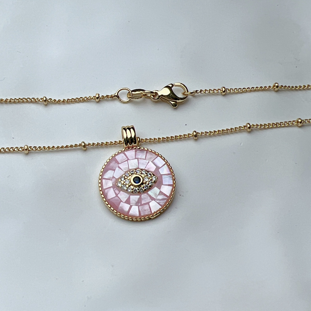 Eye Pattern Shell Copper Plating Eye Zircon Pendant Necklace
