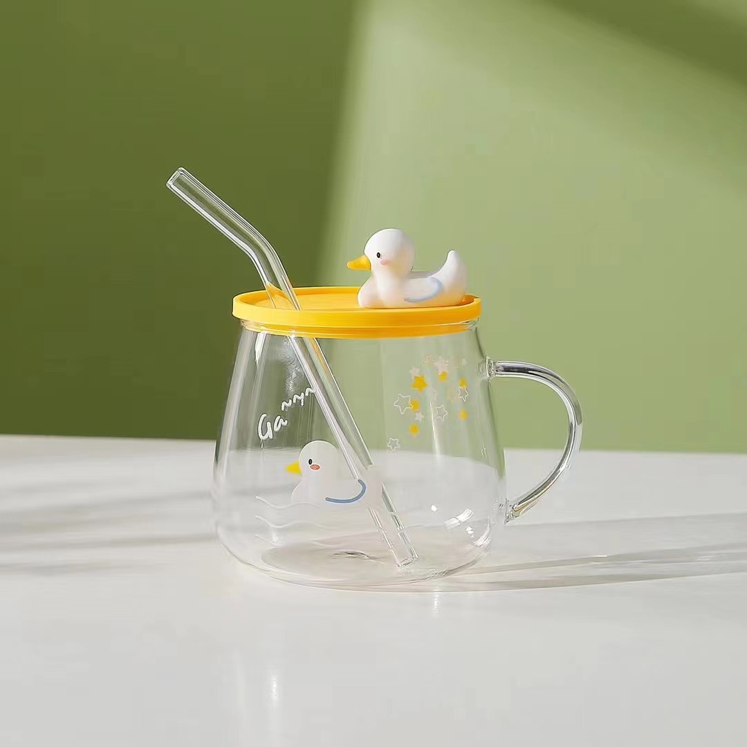 Creativo de dibujos animados lindo pato personalizado regalo vidrio taza beber simple Oficina paja