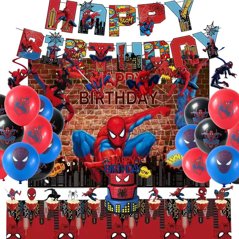 New Spider-Man Decorative Party Theme Set Marvel Banner Cake Topper Balloons Birthday Decoration Props New Spider-Man Decorative Party Theme Set Marvel Banner Cake Topper Balloons Birthday Decoration Props