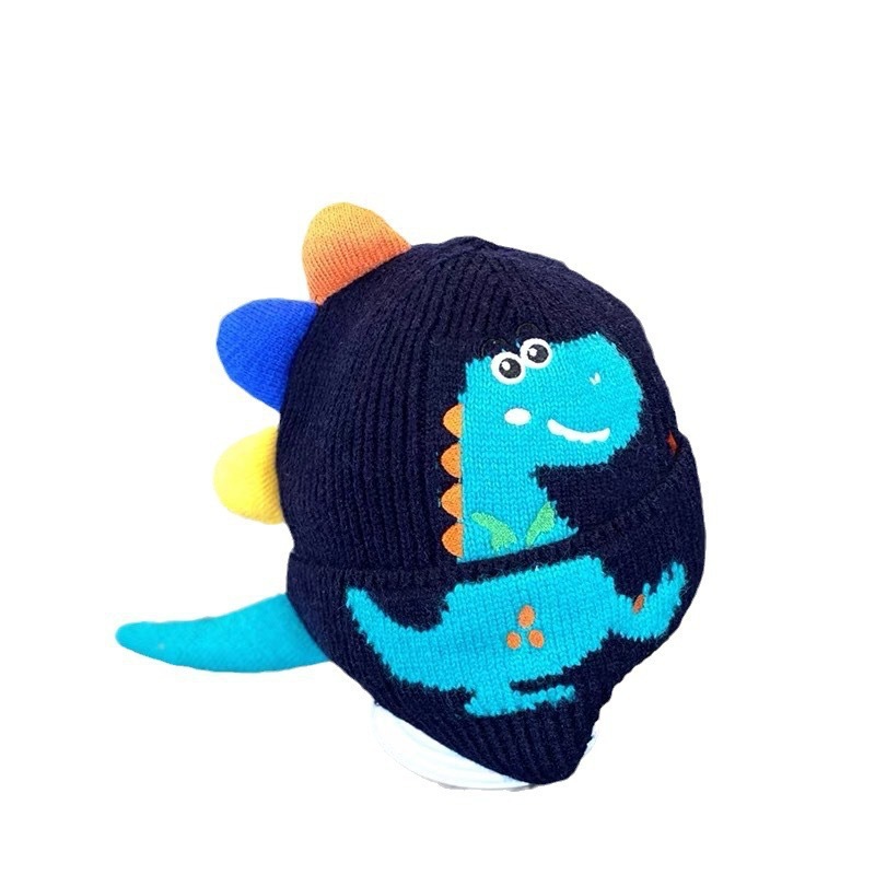 Sombrero de dinosaurio para niños otoño e invierno para niños lindo sombrero de lana de punto súper lindo para niñas protección auditiva a prueba de viento sombrero cálido para bebés