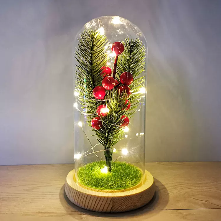 圣诞树玻璃罩带led暖灯情人节圣诞节母亲节摆件厂家跨境电商货源