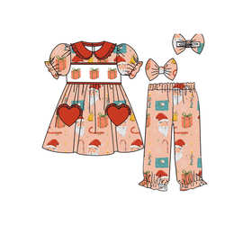 童装外贸批发圣诞节圣诞老人糖短袖长裤夏季秋季女孩男孩套装