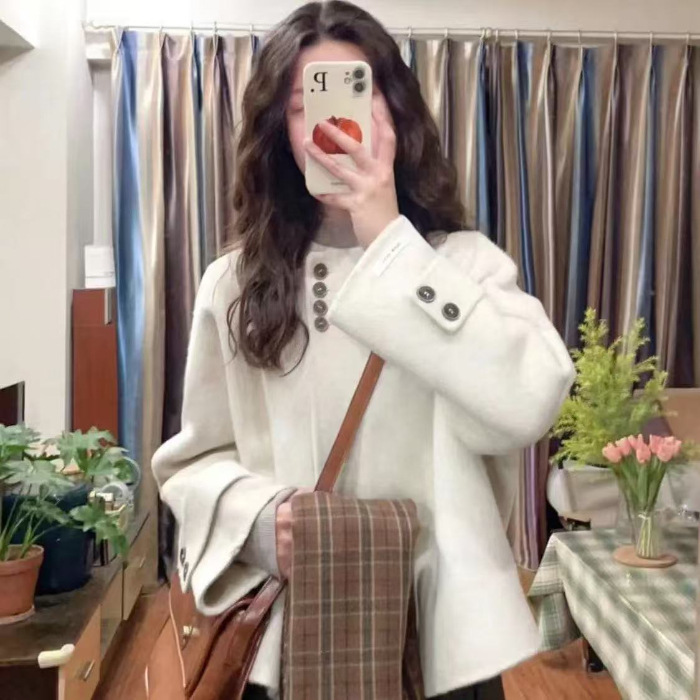 新品亚马逊欧美美式小个子短款毛呢大衣女秋冬韩系小香赫本风外套|undefined
