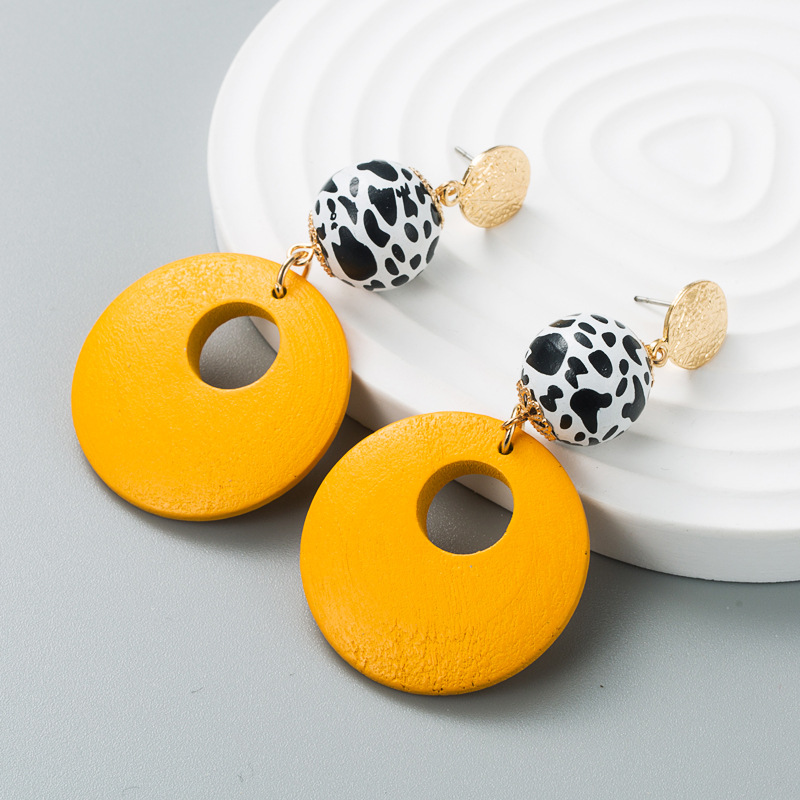 Korean fashion creative geometric shapes hollow wood earrings