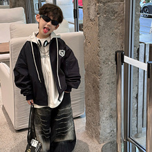 泰如2025秋季新款抽皱袖连帽外套男童时尚休闲飞行夹克上衣外套潮