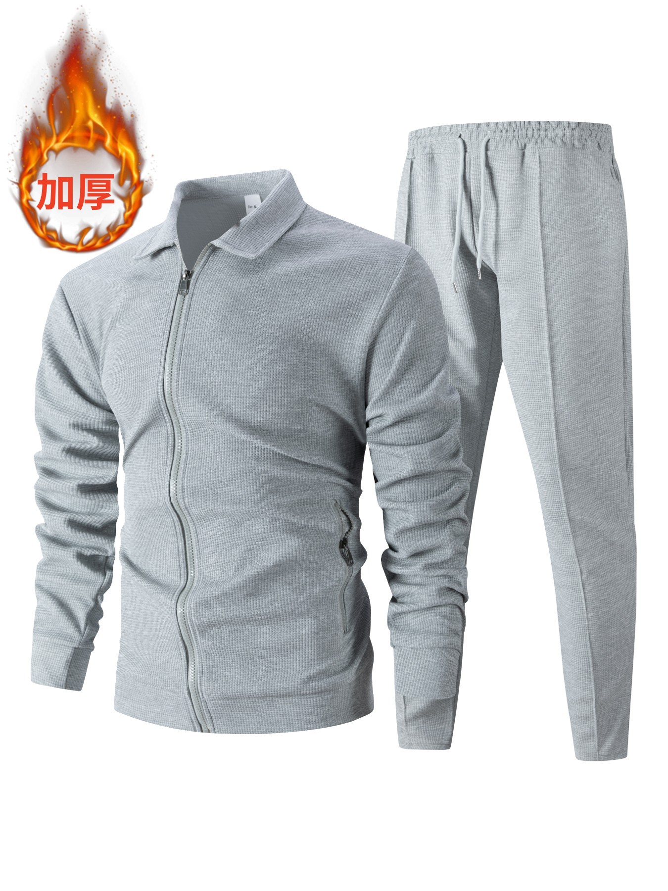 2025 Chaqueta transfronteriza para hombre otoño juventud waffle bolsillo con cremallera solapa cárdigan delgado traje de chaqueta para hombre