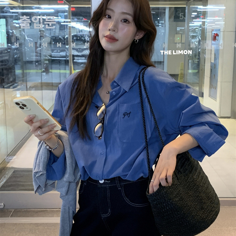 柠檬绿茶刺绣衬衫女2025秋季新款韩版宽松休闲长袖衬衣外套上衣|undefined