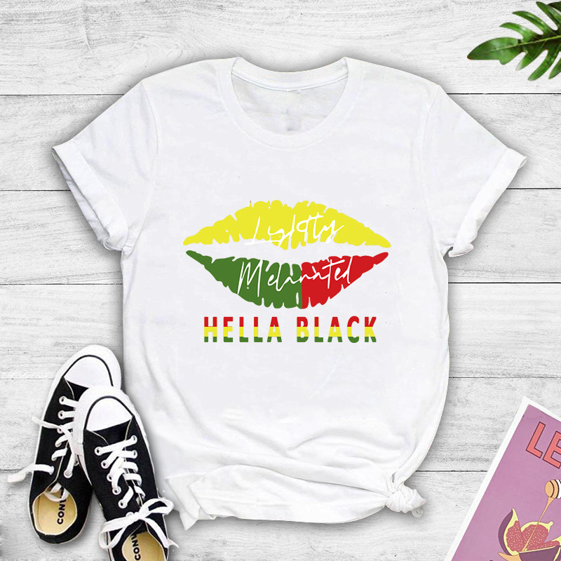 hella camiseta negra estampada casual de manga corta NSYIC58777