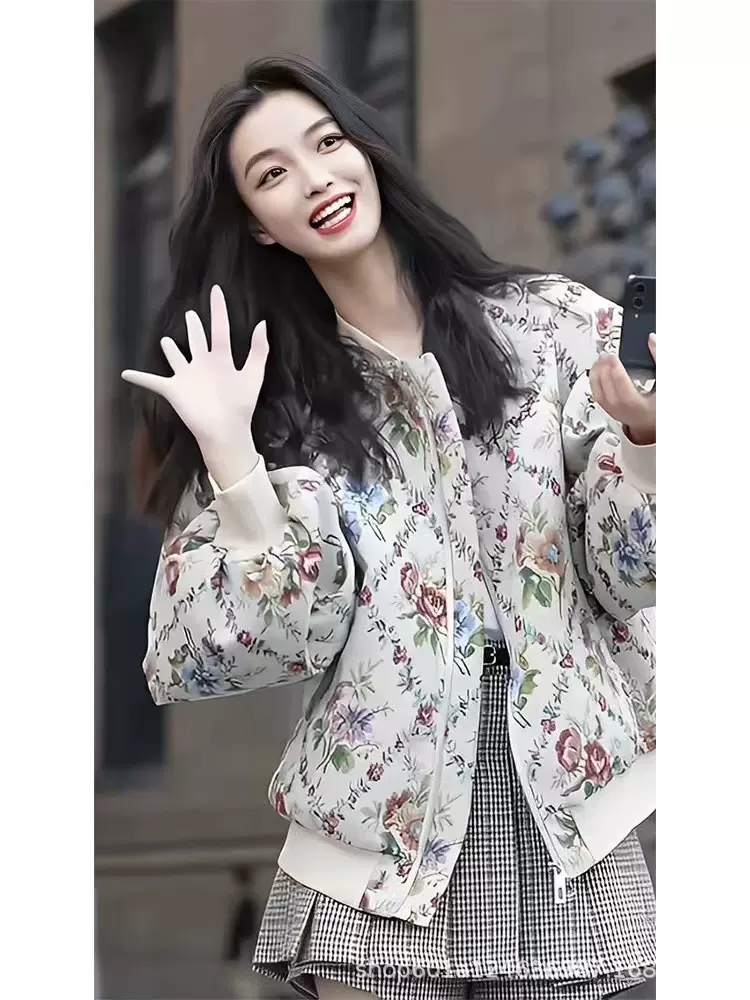 2023春季新款女装小香风碎花小众独特别致外套秋款韩剧穿搭棒球服