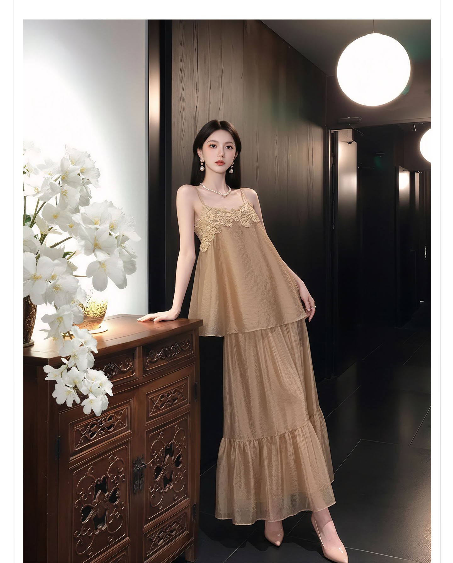 Bộ váy áo khoác + đầm maxi thắt eo phong cách Tân Trung Hoa, họa tiết jacquard nổi bật — nửa váy, Trang chủ, áo khoác chi tiết 13