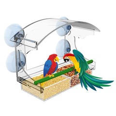 Amazon 透明アクリル屋外鳥かごオウムケージ壁掛けパンチフリー吸盤鳥の餌やりペット用品