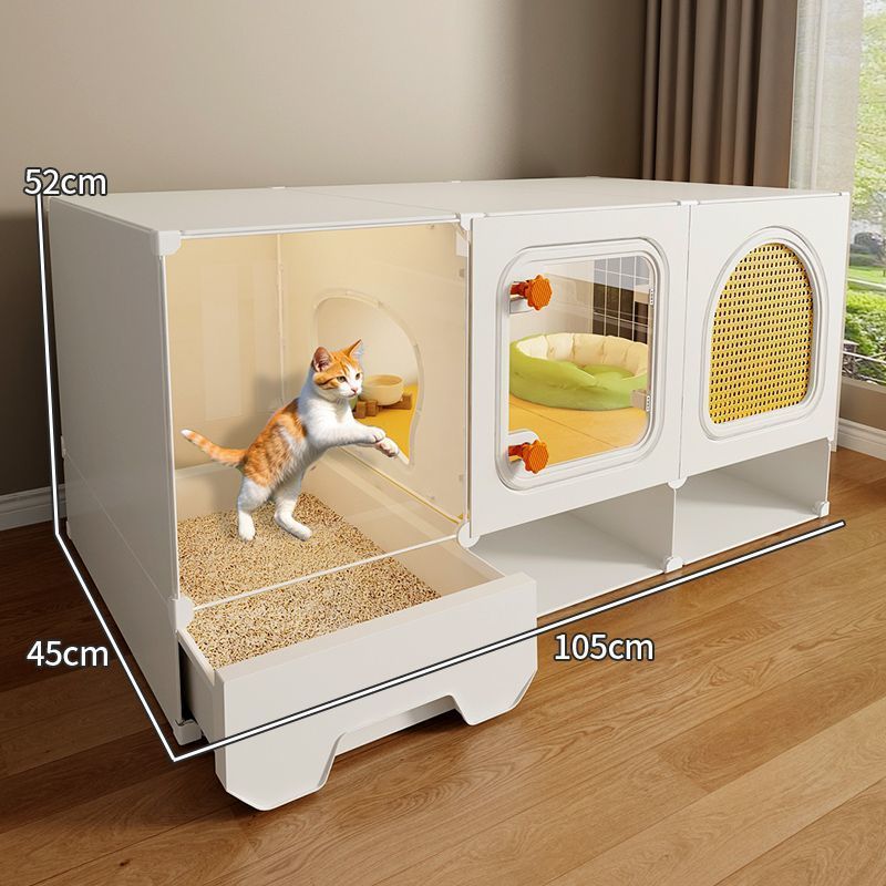 猫ケージ、広いフリースペース、1部屋、1リビングルーム、1バスルーム、猫の巣とトイレが一体化した家庭用屋内ヴィラ、敷地面積を占有しない|undefined