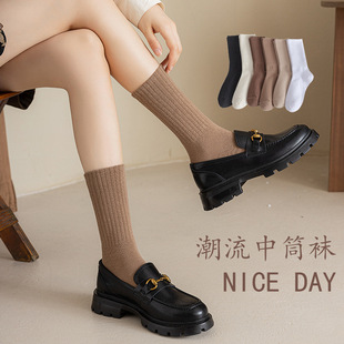 Mid-Calf Socks Pure Cotton Sweat-Absorbent and Deodorant Women's Ins Trendy Japanese Style Pile Socks High Elastic Long Women's Socks Zhuji Socks Industry