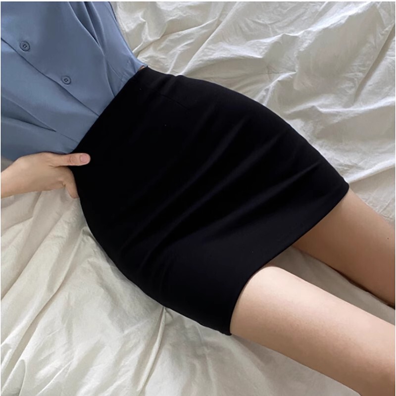 Black Bodycon Mini Skirt Summer 2025 High-Waisted Slimming Tight-Fitting Ol Professional Skirt with Large Hem Elastic Pencil Skirt