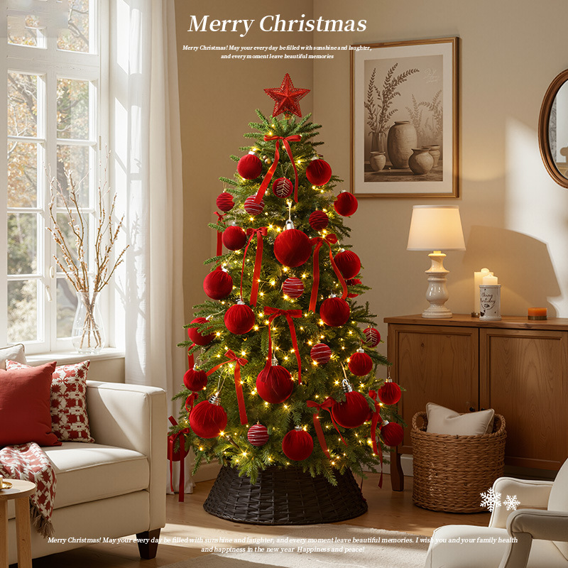 2025 nuevo paquete de árbol de Navidad arco flocado bolas domésticas de alta calidad decoraciones navideñas grandes