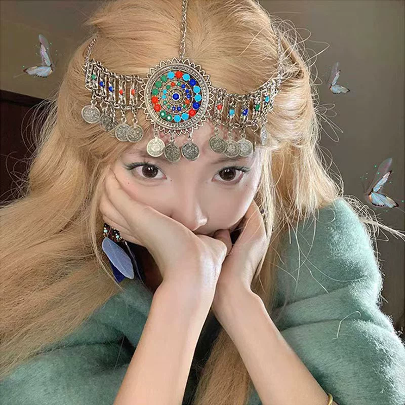 Новые аксессуары для волос в древнем стиле, колье Miao, головной убор в стиле западных этнических меньшинств, цепочка на лоб с кисточками, семейный головной убор династии Хань.