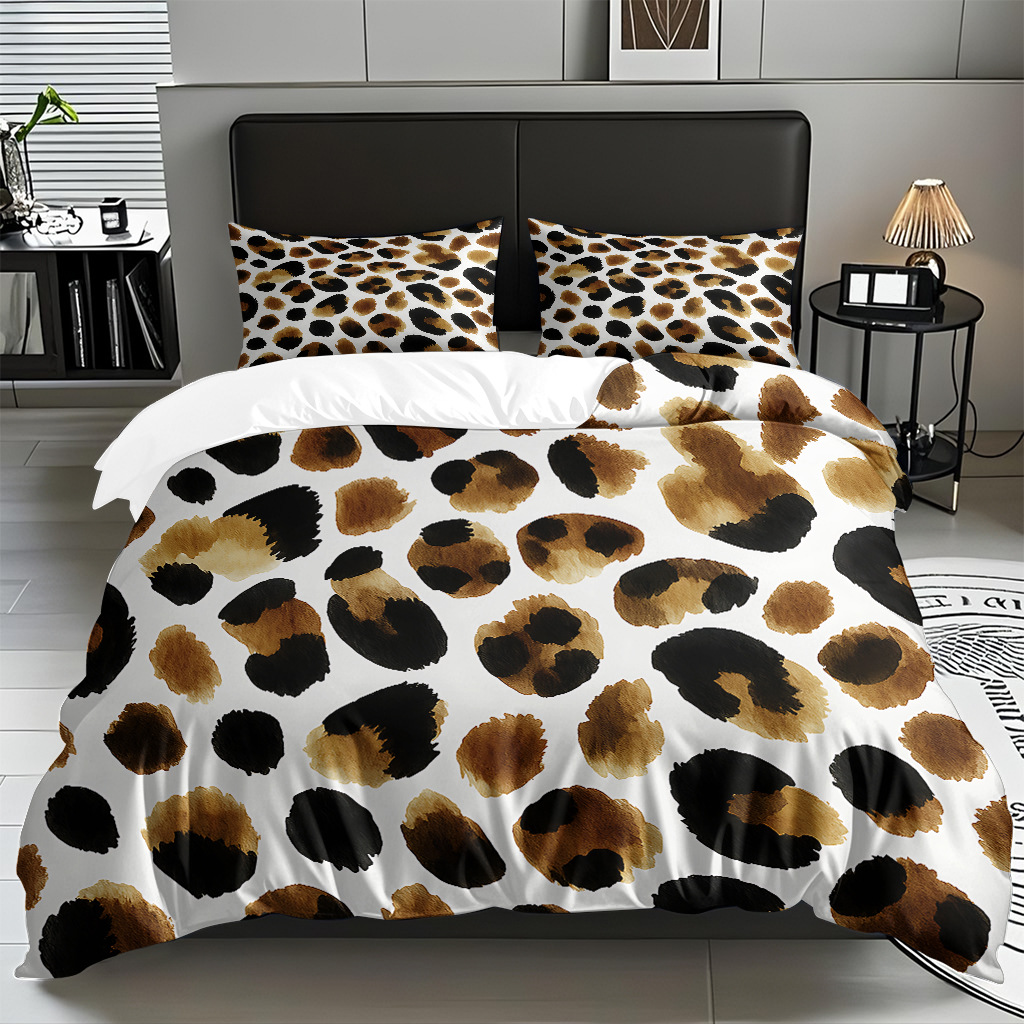 TEMU / JIT comercio exterior textil doméstico transfronterizo impresión digital de leopardo de alta definición colcha de colcha de almohada kit de ropa de cama para hacer dibujos