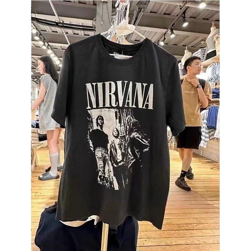 BM style summer new American style NIRVANA band pattern printed short sleeve bm loose black large version T-shirt female fashion
