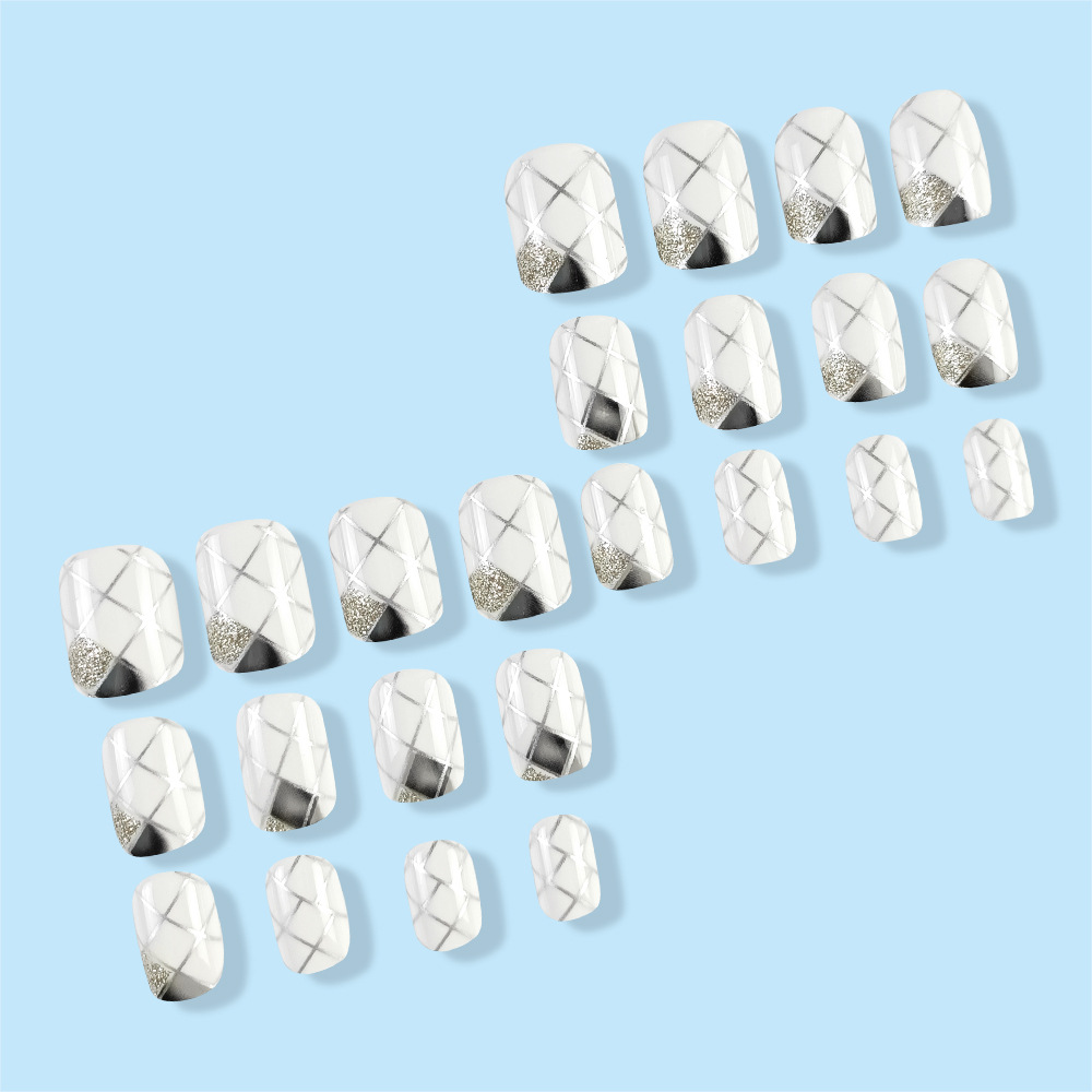 Venta caliente transfronteriza, parche de uñas de rombo gris, 24 piezas, uñas cortas de alta calidad