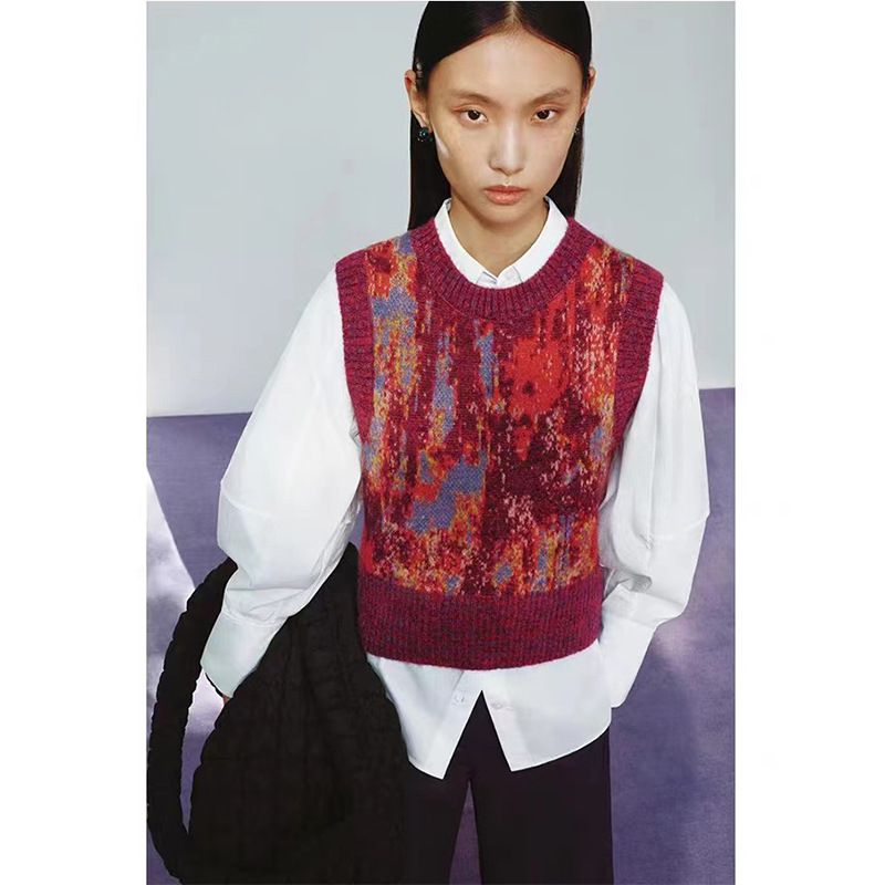 Primavera, otoño e invierno nuevo jacquard sin mangas mohair cuello redondo Chaleco de punto tres temporadas desgaste interior chaleco superior para mujeres image 4