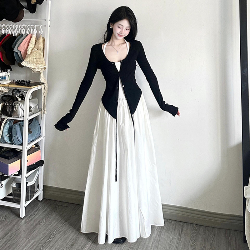 法式设计感白色无袖吊带背心连衣裙女早秋内搭单穿百搭休闲长裙子|undefined
