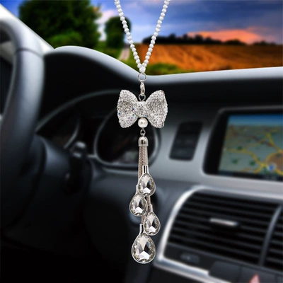 Car hanging: alloy metal pendant decoration - bowknot-drops-transparent