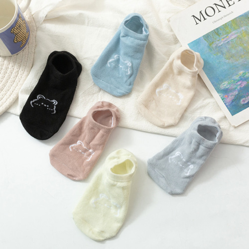 Bear Boat Socks Women's Summer Thin Invisible Socks Solid Color Versatile Non-Slip Non-Falling Summer Thin Shallow Mouth Short Socks