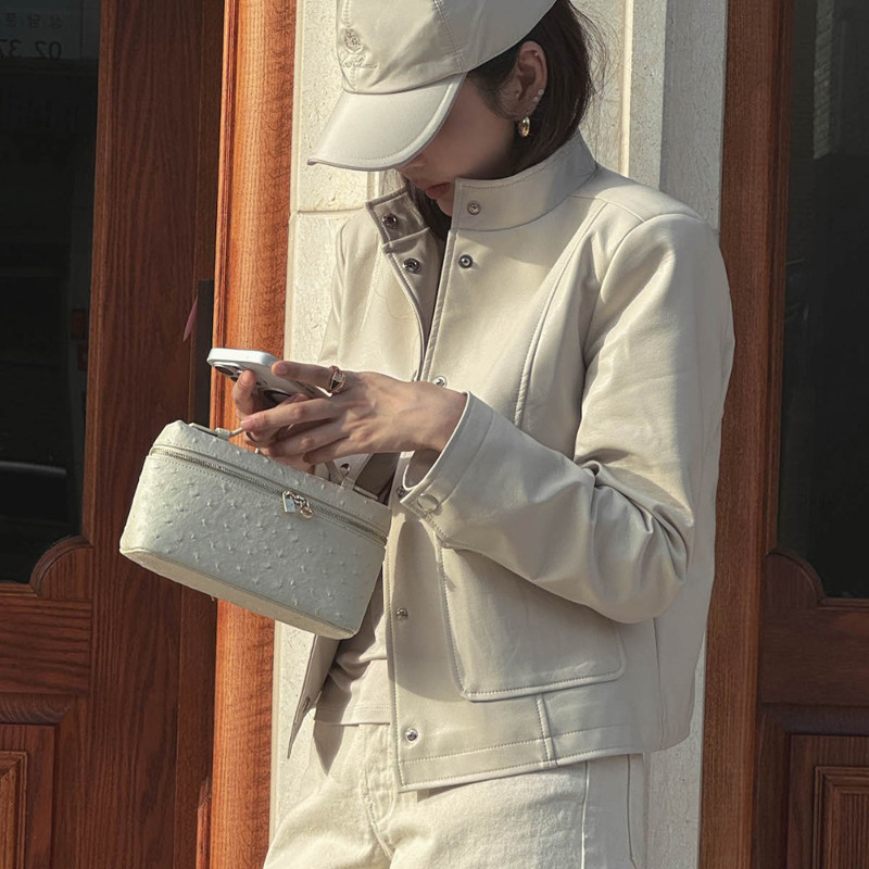 Korean Version Cross-Border Socialite Lady Korean Chic Fashion Leather Motorcycle Jacket Pu Leather Single-Breasted Stylish Jacket