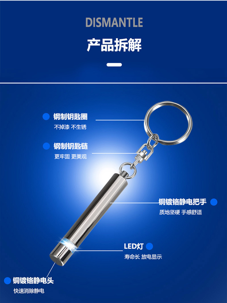 New Electrostatic Rod Car Keychain Tungsten Steel Copper High-Efficiency Human Body Static Electricity Release Pen Car Anti-Static