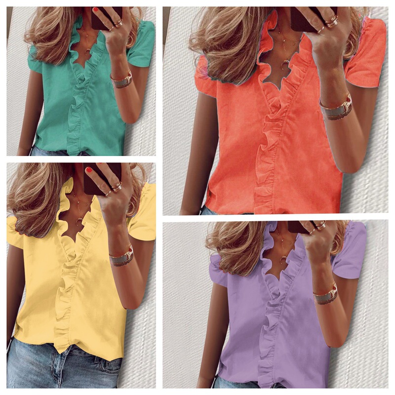 New 2026 European and American Cross-Border Fashion Ruffle Collar Lace Shirt for Women, Spring and Summer New Digital Print Shirt New 2026 European and American Cross-Border Fashion Ruffle Collar Lace Shirt for Women, Spring and Summer New Digital Print Shirt