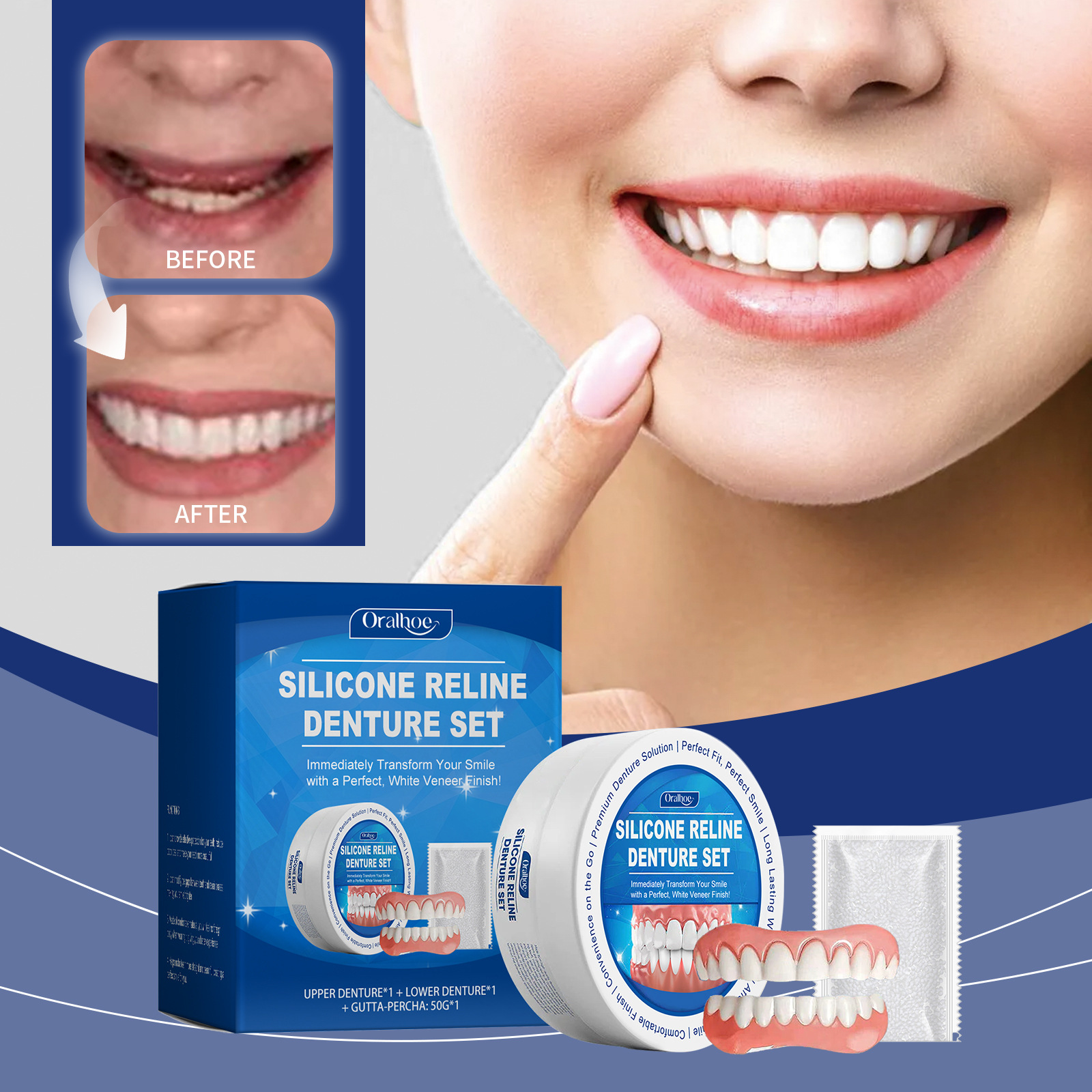 ORALHOE Modified Teeth Denture Set Enhance Smile Beautiful and Comfortable Material Fit Denture suit