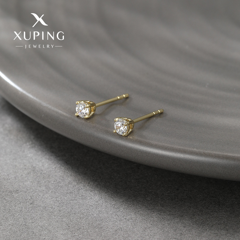 Pendientes de Joyería Xuping, Modernos, Sencillos, de Lujo Ligero, con Gema Artificial de Cuatro Puntas, Pequeños, Tipo Broche, Venta al Por Mayor, En Stock